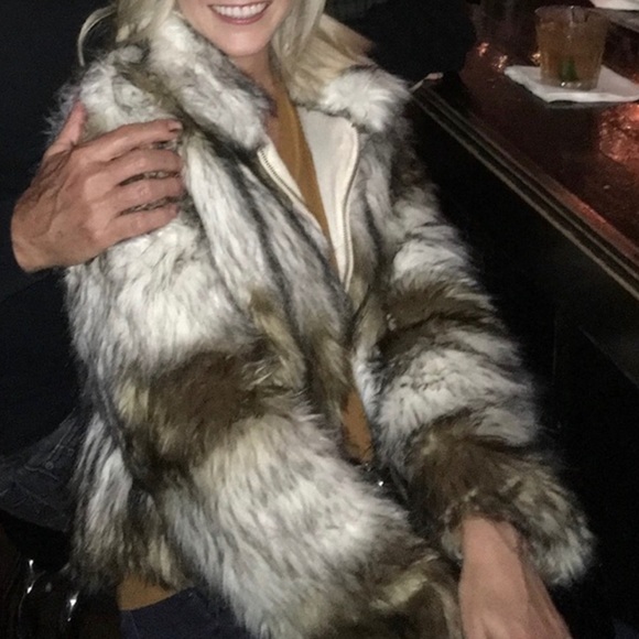 One Way Brown Tan Black Faux Fur Y2K Vintage Inspired Zip Front Jacket NWOT 6 - Picture 5 of 16